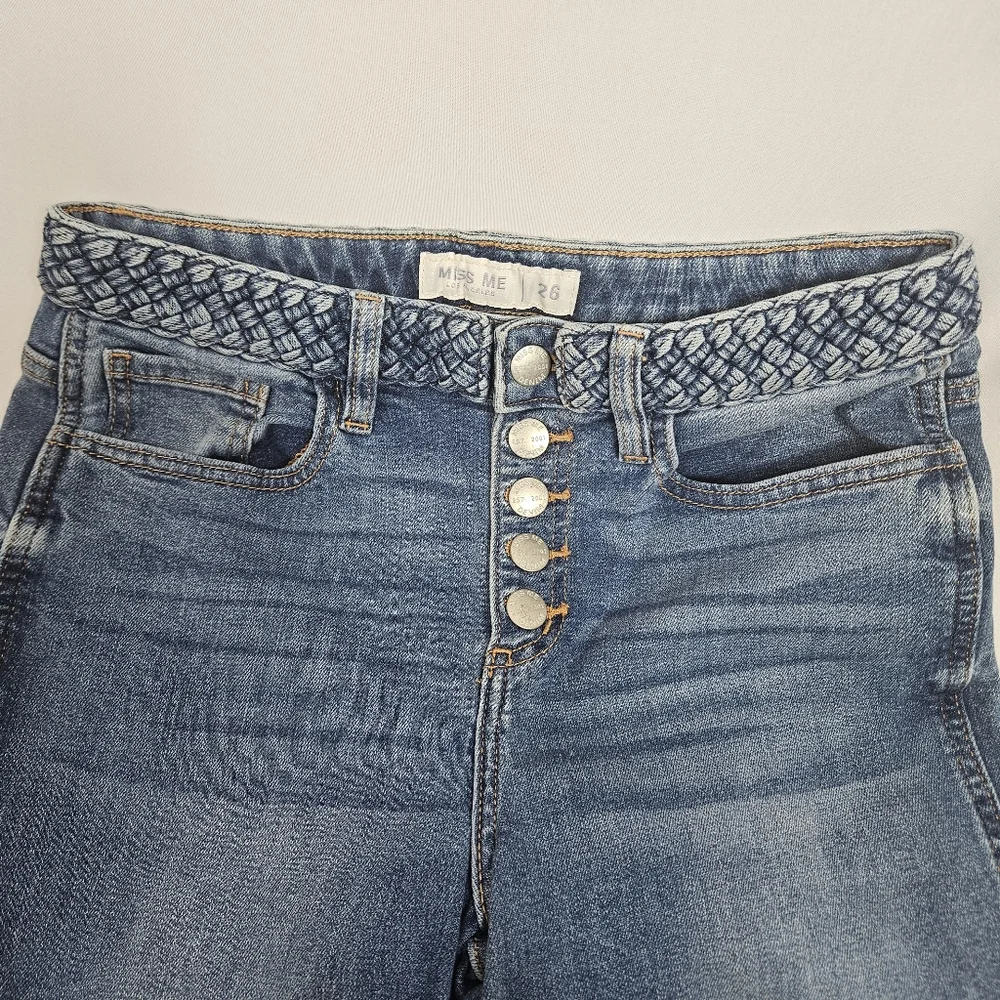 Miss Me button fly cropped jeans braided waistband size 26